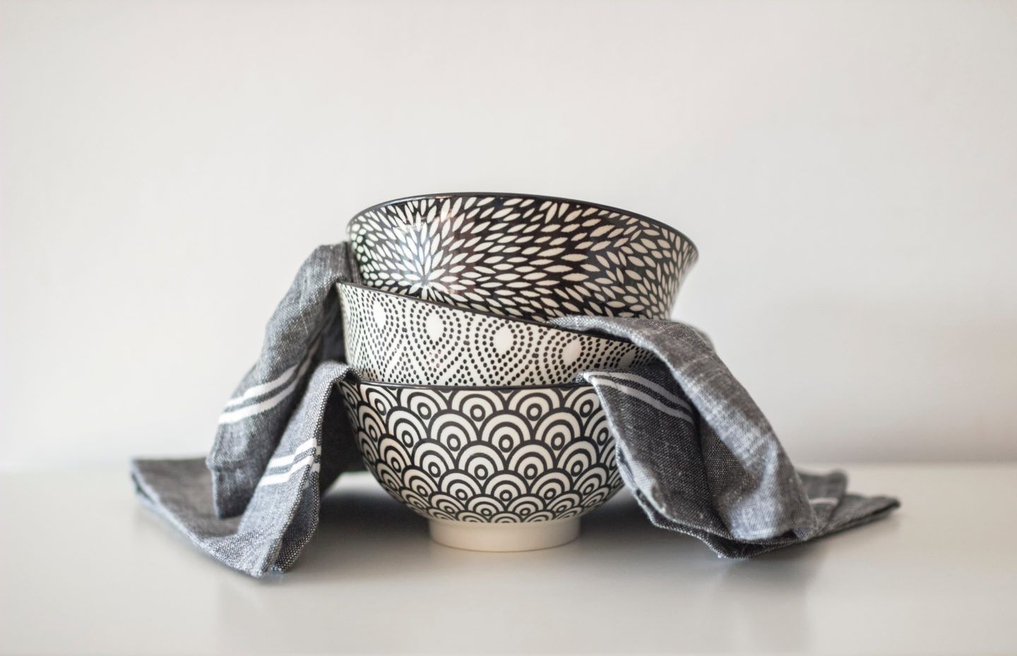 black and white patterned bowls