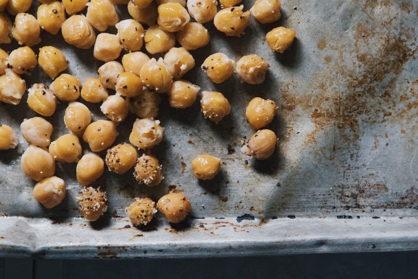 Chickpeas on a baking tray