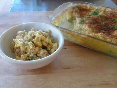 finished dairy free mac and cheese fresh out of the oven