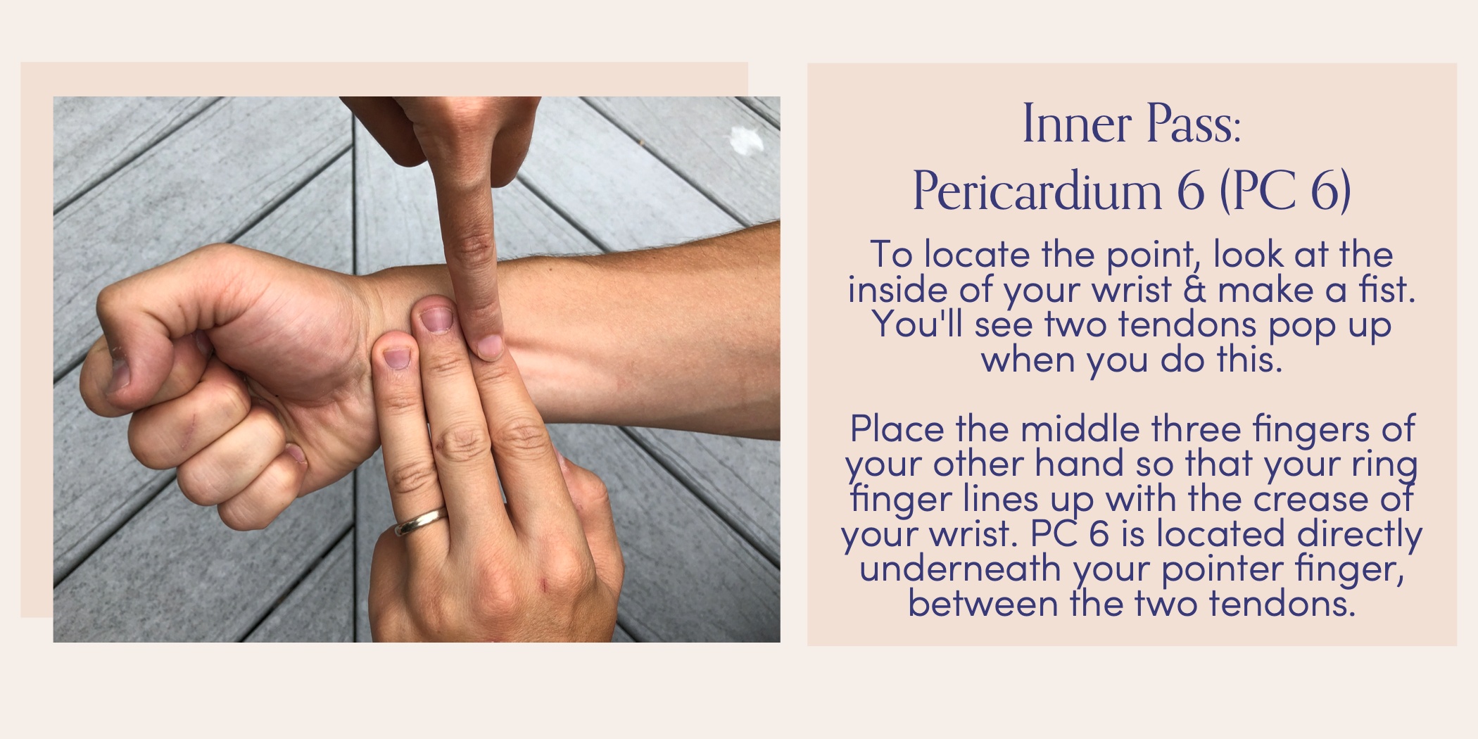 Demonstration of the acupressure point called inner pass