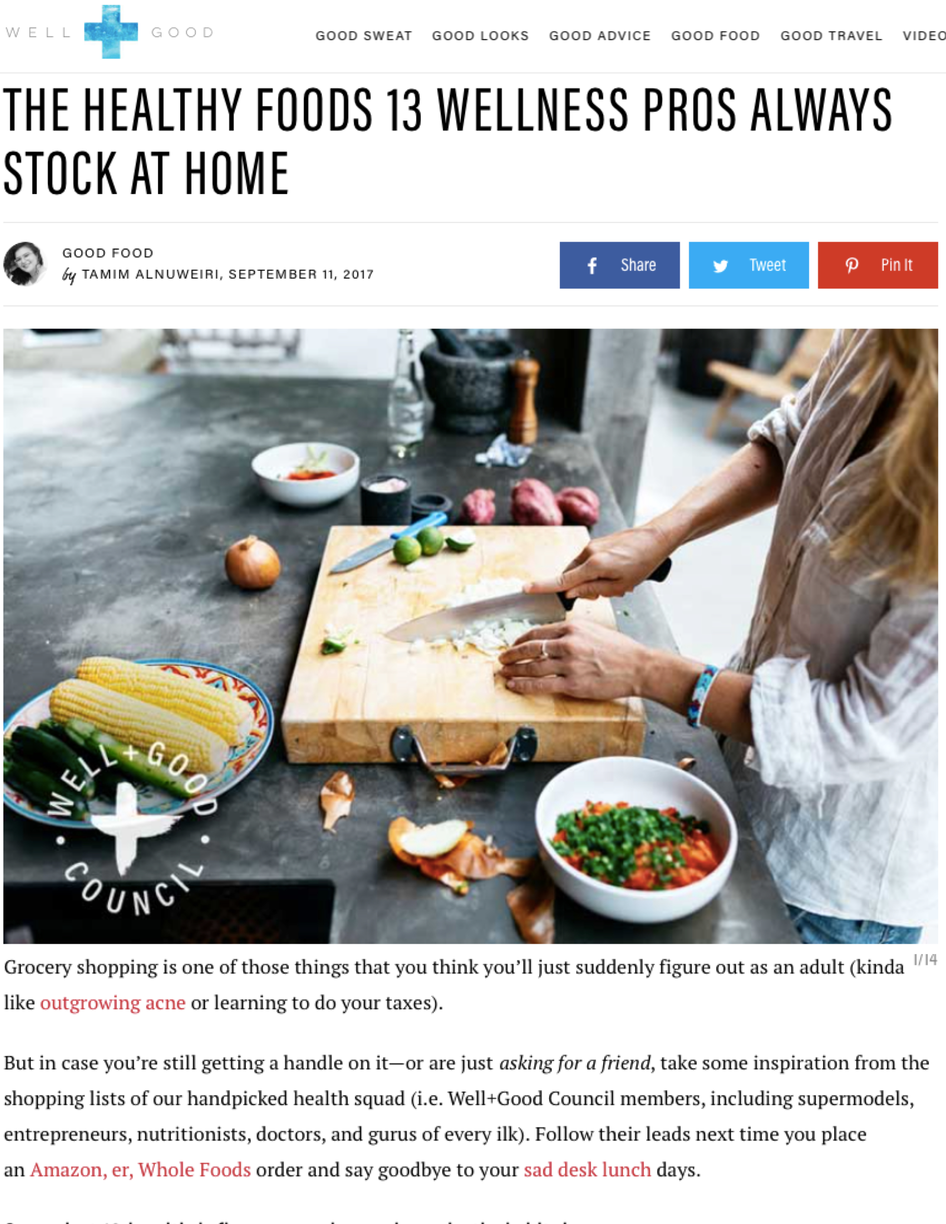 Well+Good: The Healthy Foods 13 Wellness Pros Always Stock at Home