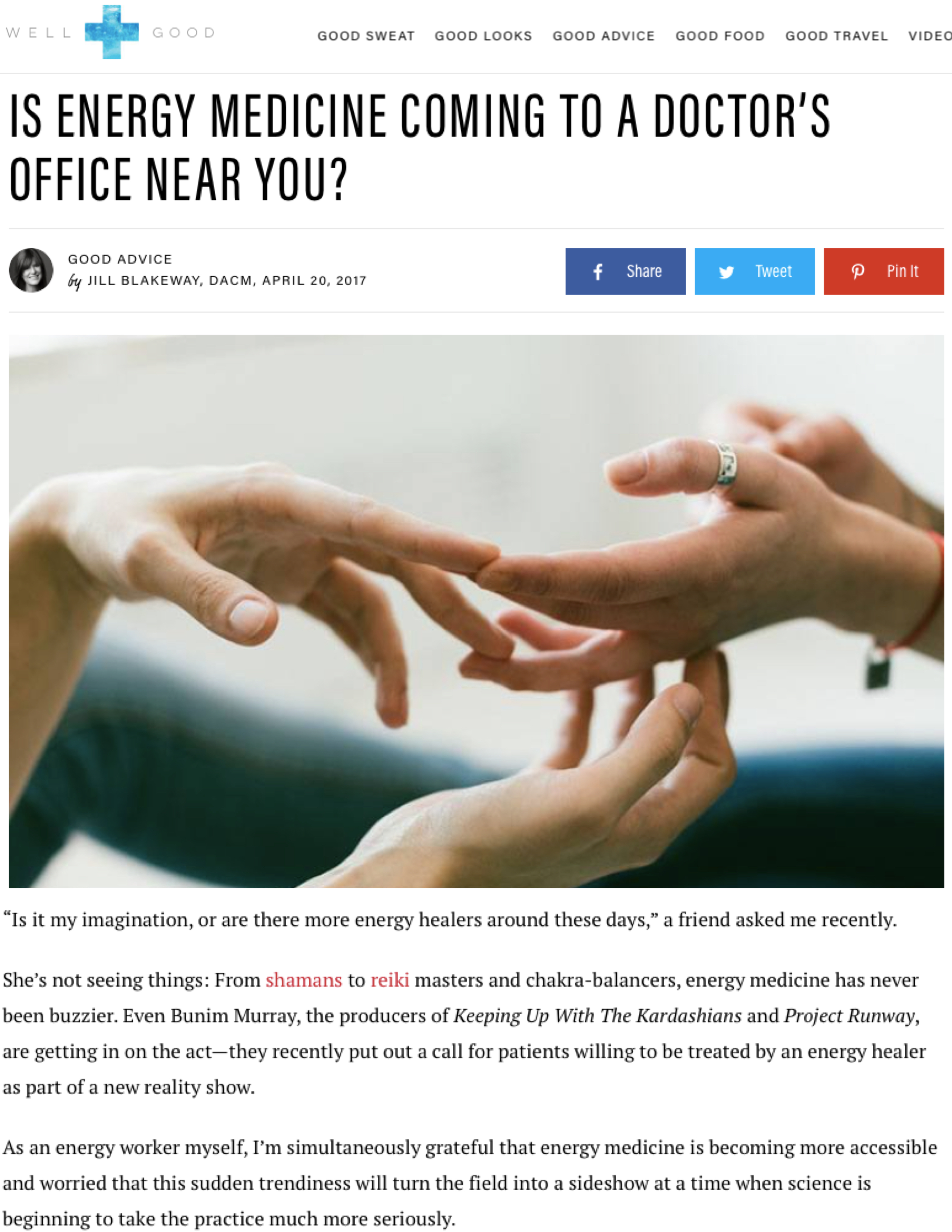 Well+Good: Is Energy Medicine Coming to a Doctor’s Office Near You?
