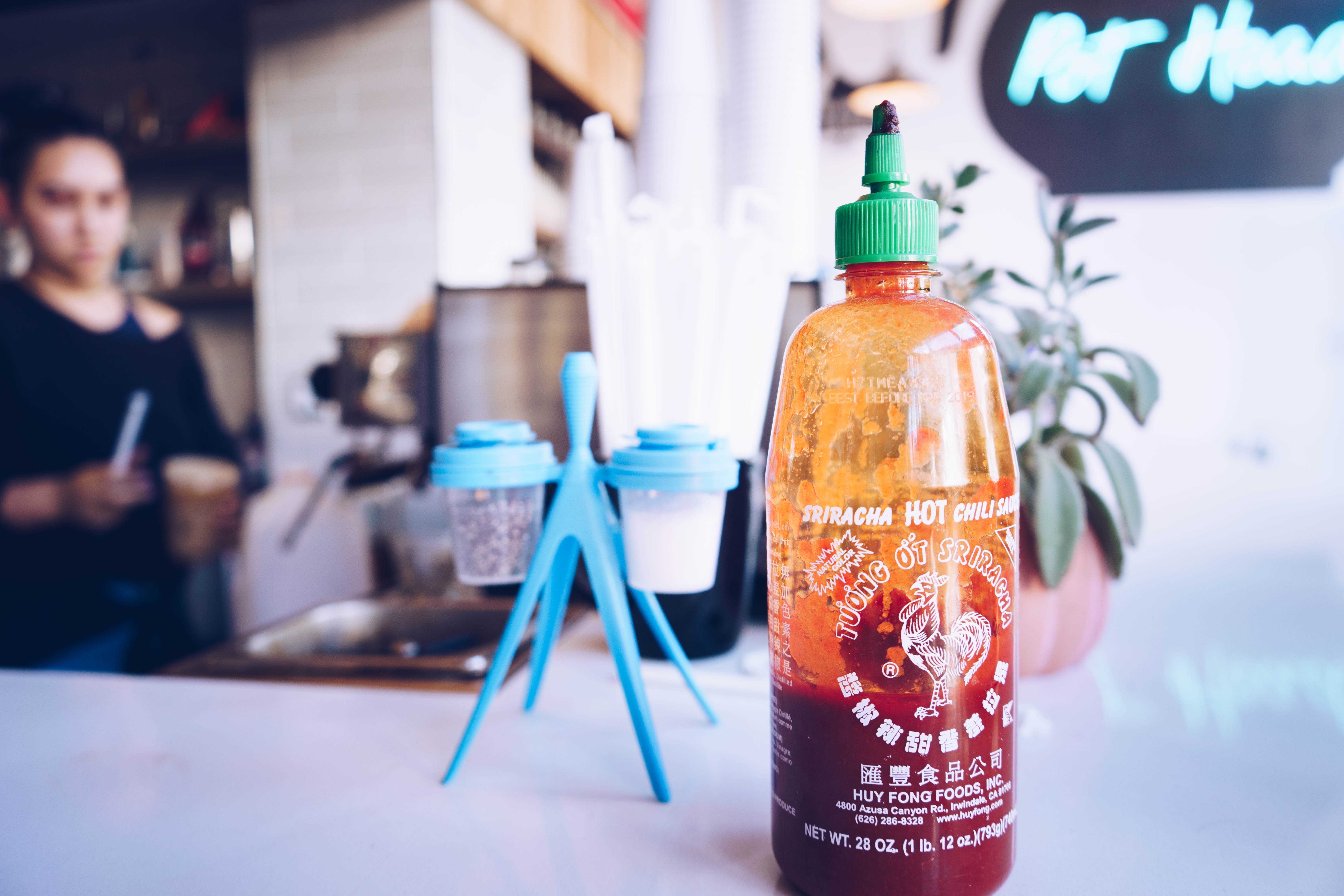 a closeup shot of sriracha 