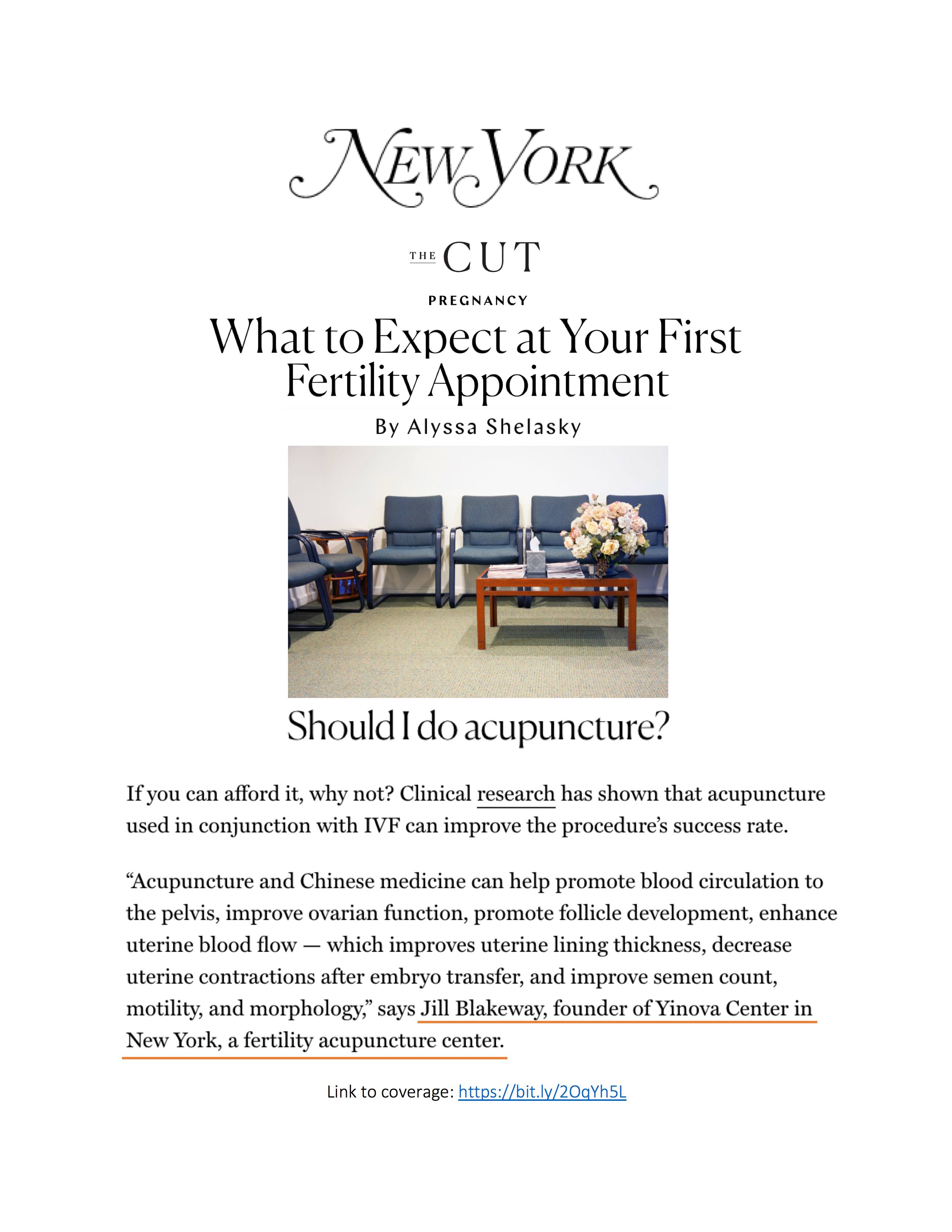 New York Magazine’s The Cut: What to Expect at Your First Fertility Appointment