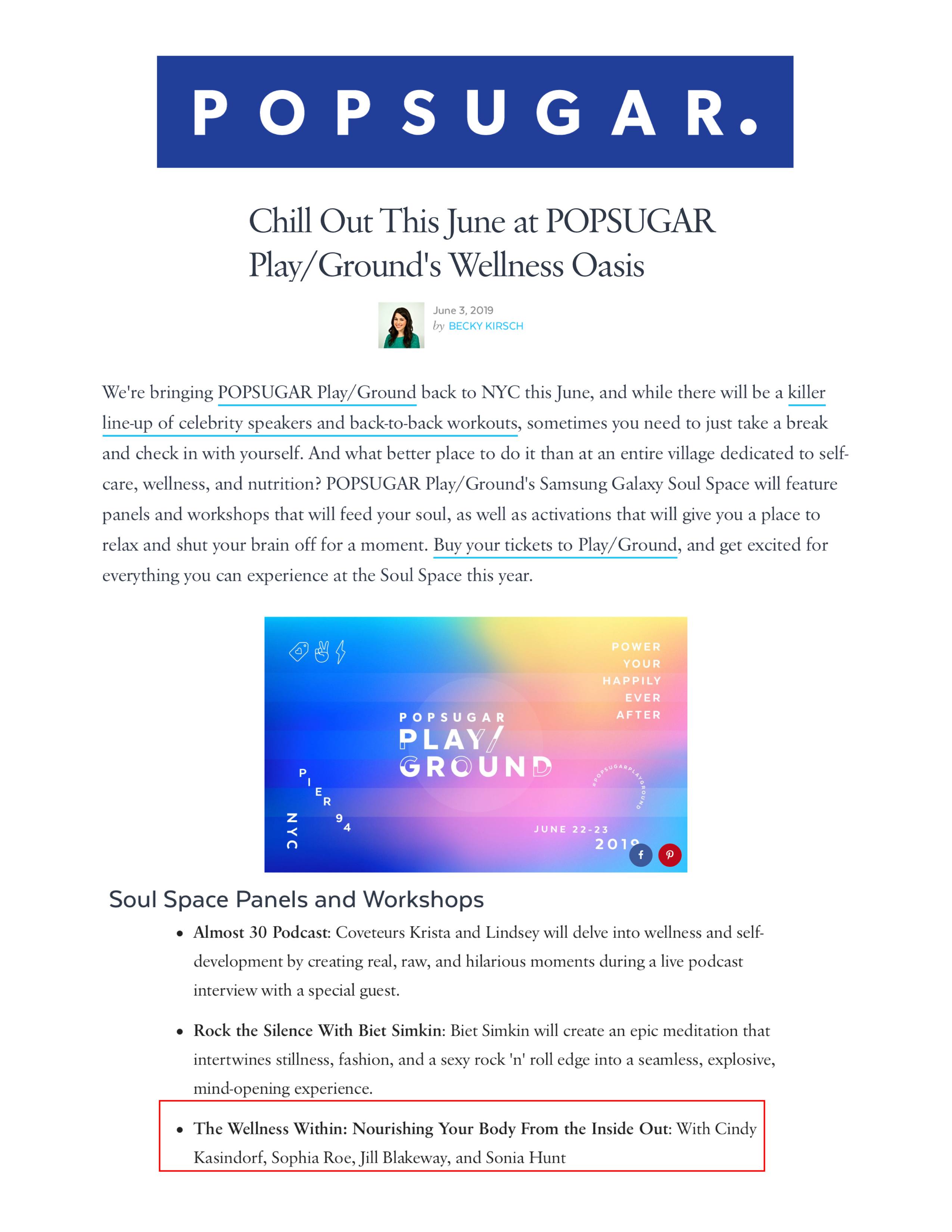 Popsugar: Chill Out This June at POPSUGAR Play/Ground’s Wellness Oasis