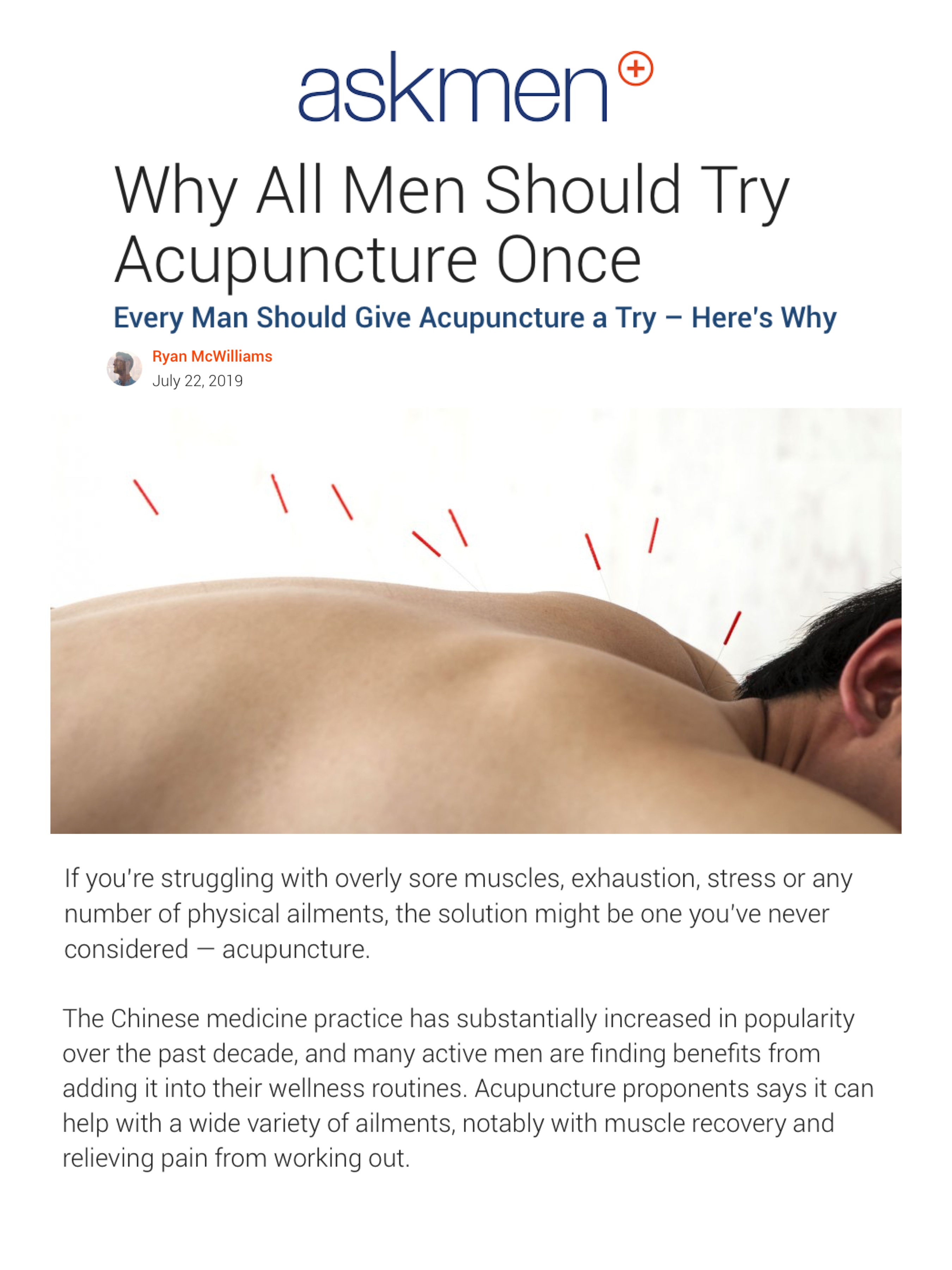 AskMen: Why All Men Should Try Acupuncture Once