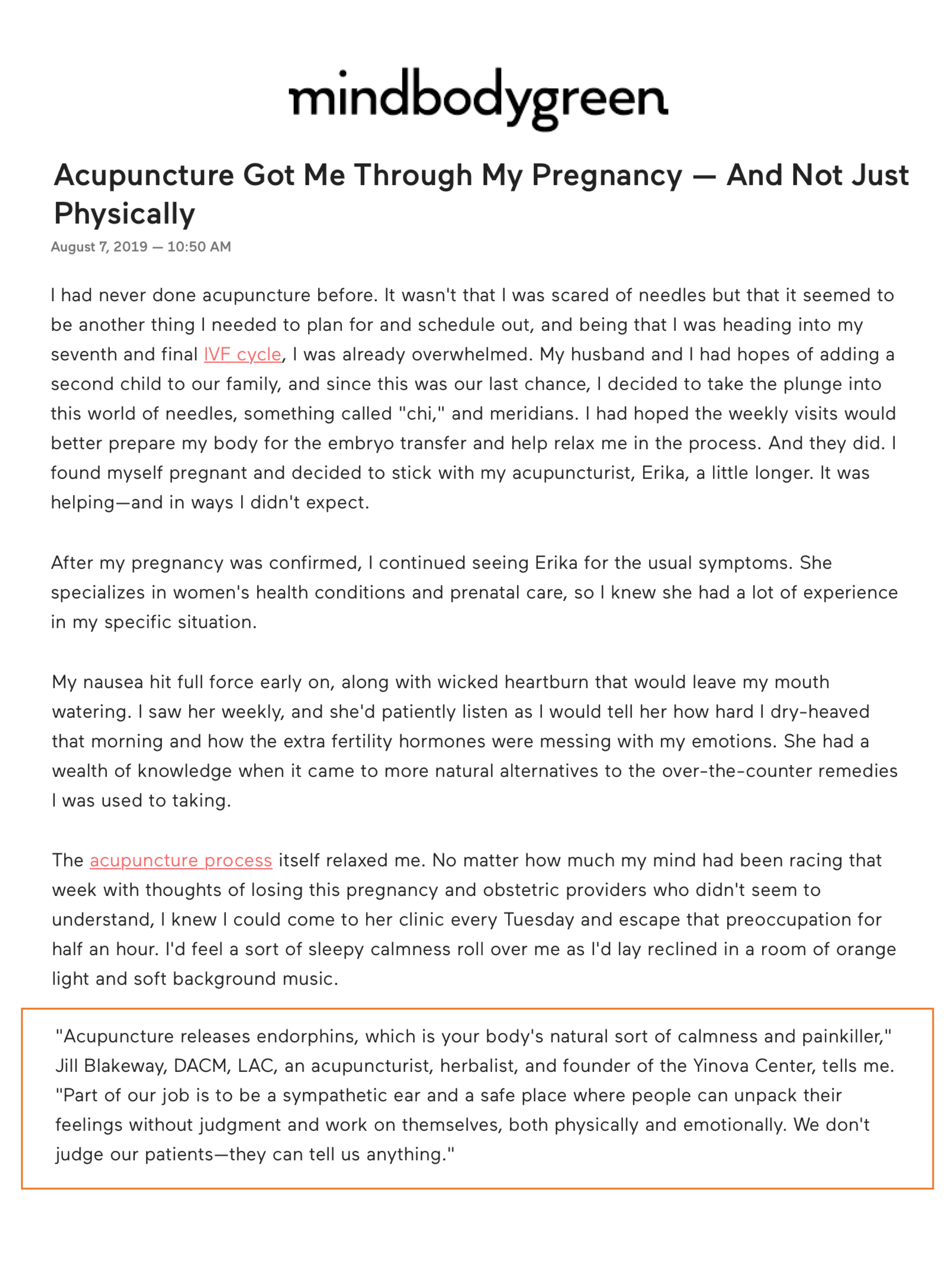 MindBodyGreen: Acupuncture Got Me Through My Pregnancy – And Not Just Physically