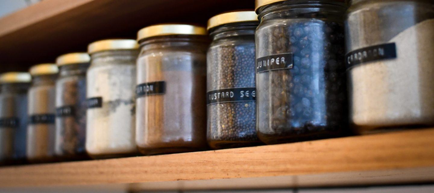 Jarred pantry items and spices