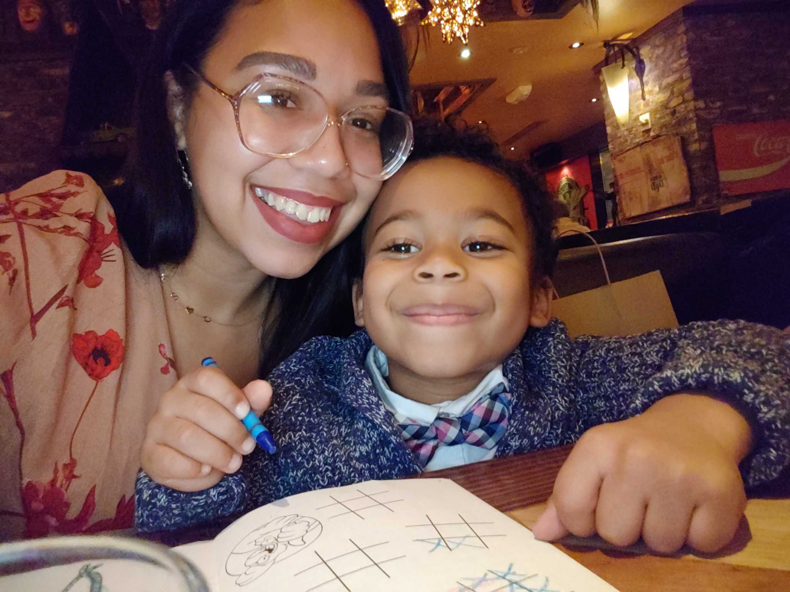 Blog author, Selina, and her son on a dinner date