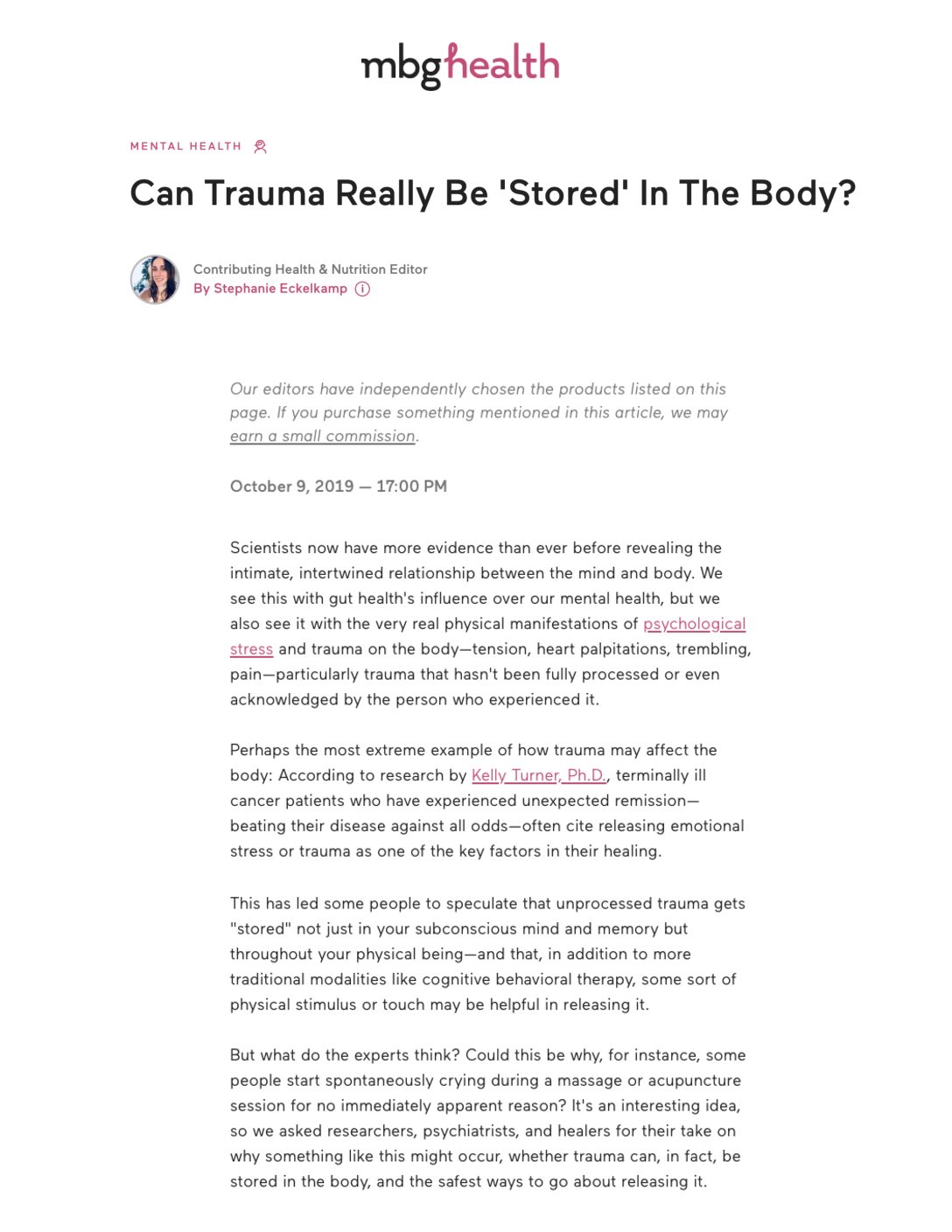 Mind Body Green: Can Trauma Really Be ‘Stored’ In The Body?