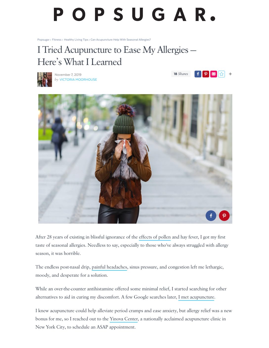 Popsugar: I Tried Acupuncture to Ease My Allergies – Here’s What I Learned