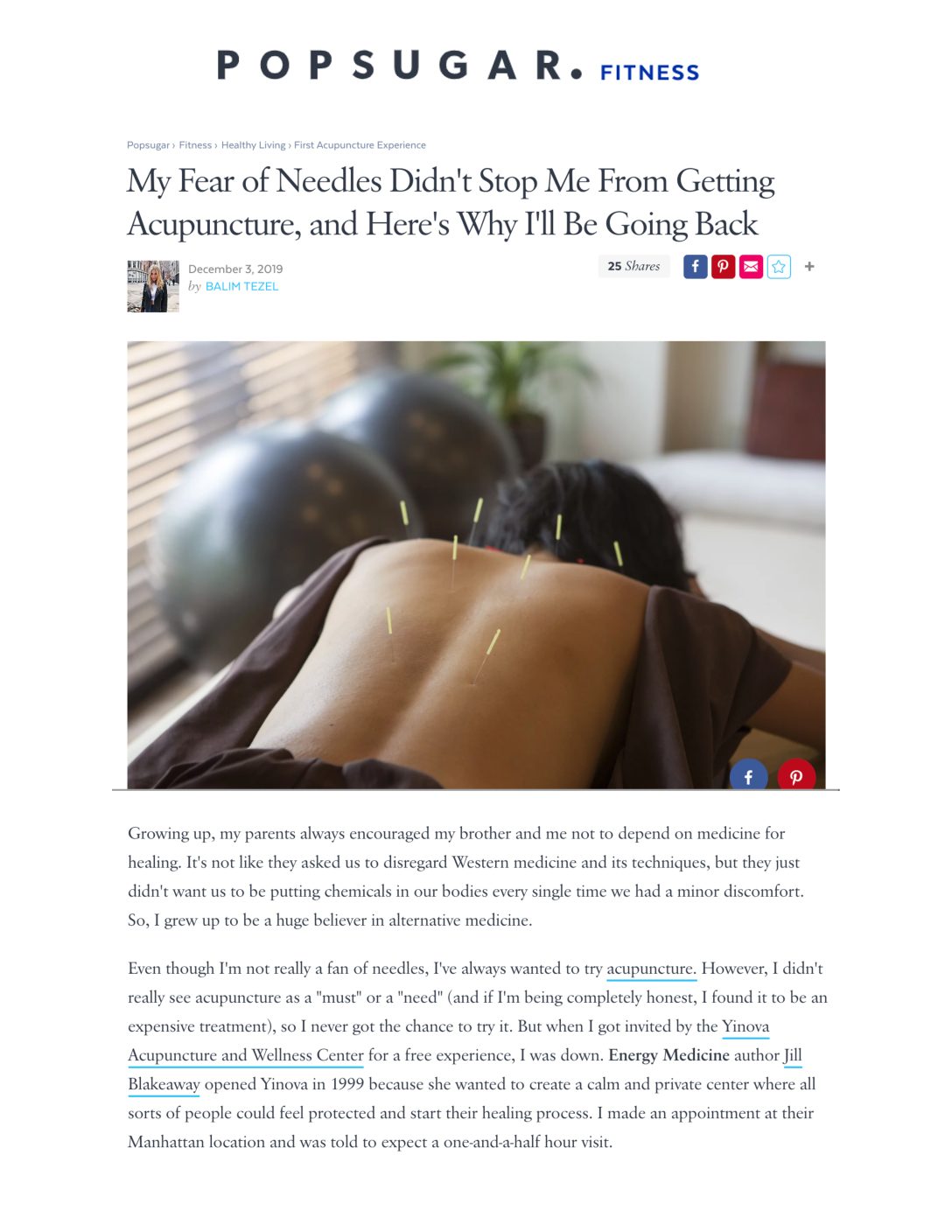 Popsugar: My Fear of Needles Didn’t Stop Me From Getting Acupuncture, and Here’s Why I’ll Be Going Back