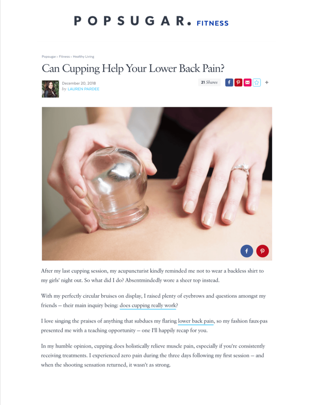 Popsugar: Can Cupping Help Your Lower Back Pain?
