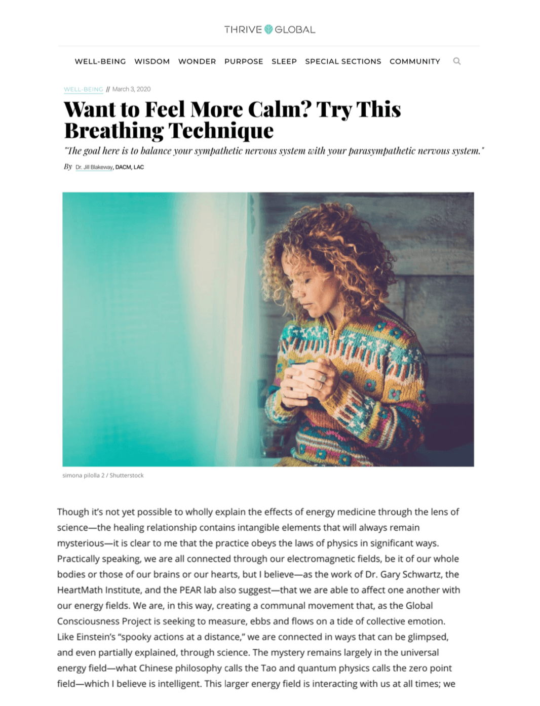 Thrive Global: Want to Feel More Calm? Try This Breathing Technique