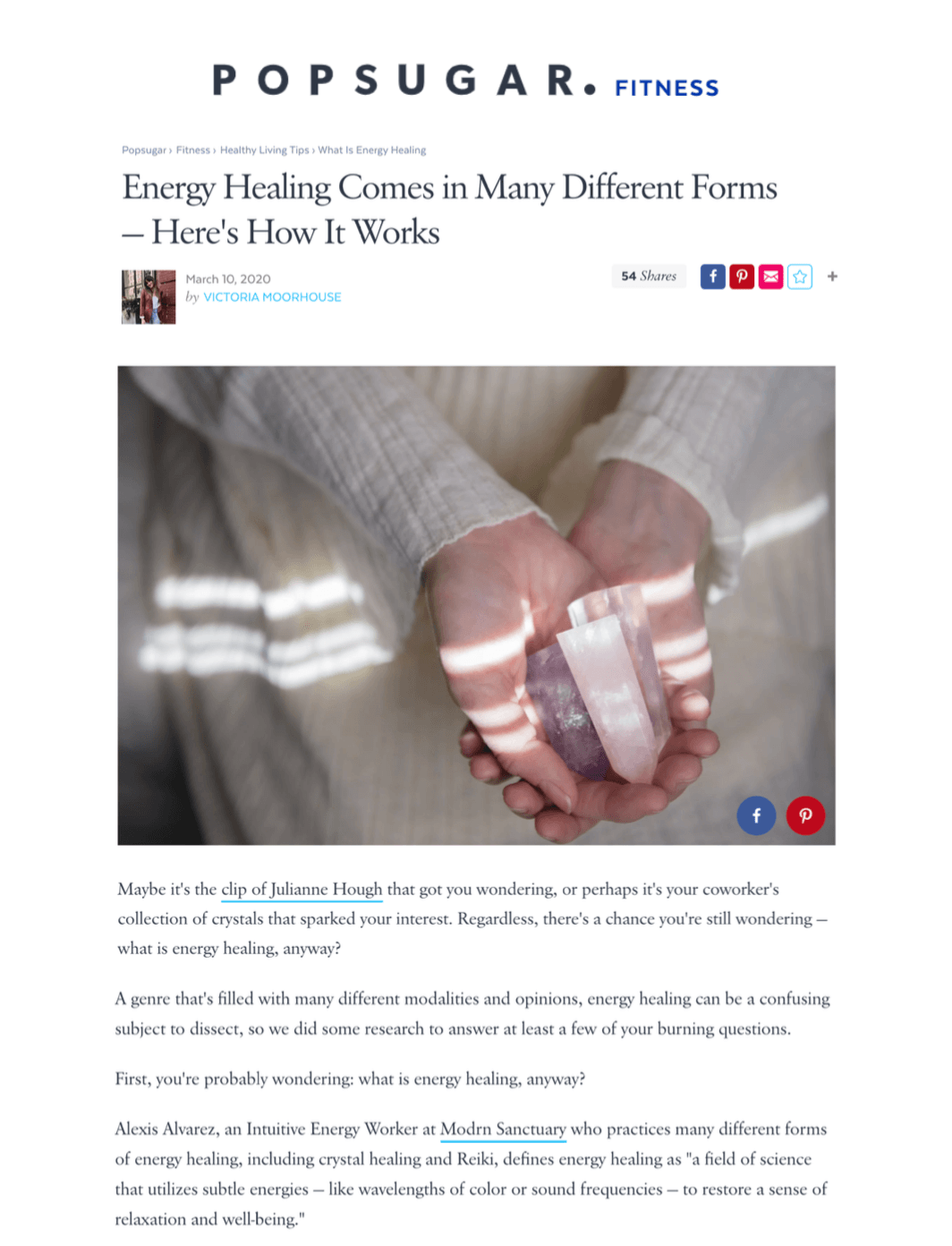 Popsugar: Energy Healing Comes in Many Different Forms — Here’s How It Works