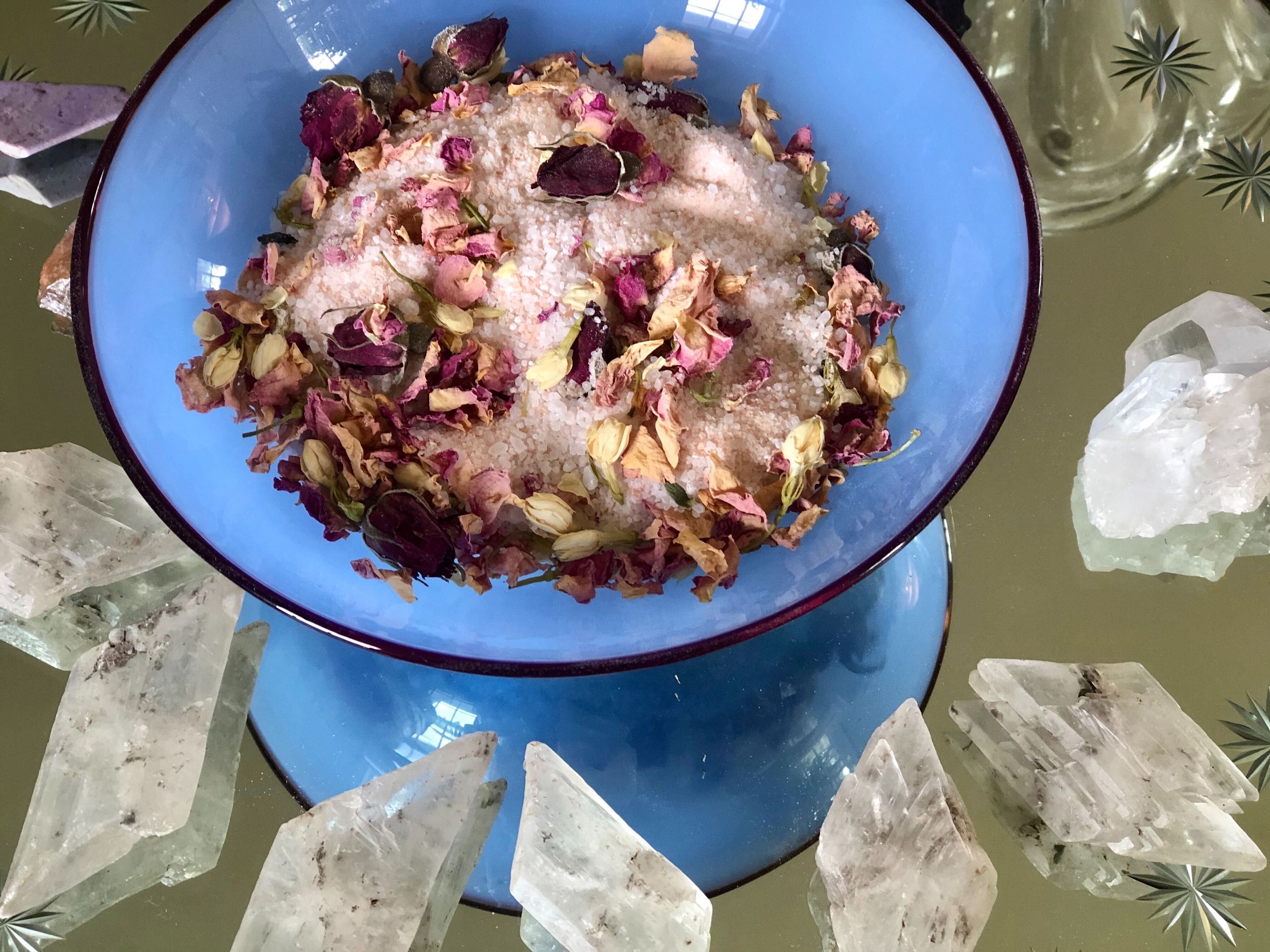 Dried rose petals and crystals
