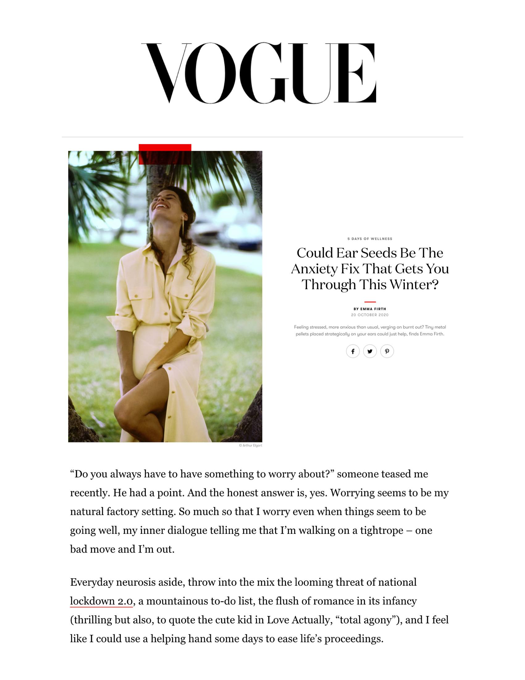 British Vogue: Could Ear Seeds Be The Anxiety Fix That Gets You Through This Winter?