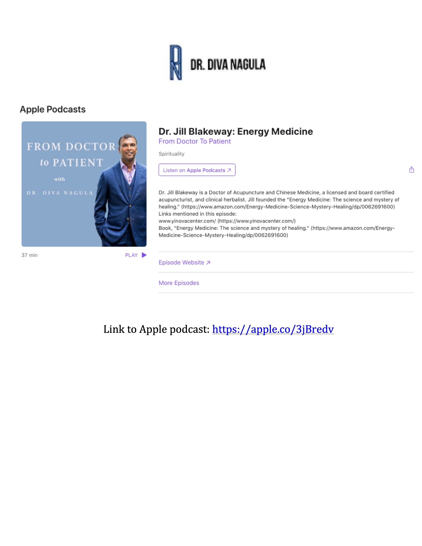 From Doctor to Patient podcast: Dr. Jill Blakeway: Energy Medicine