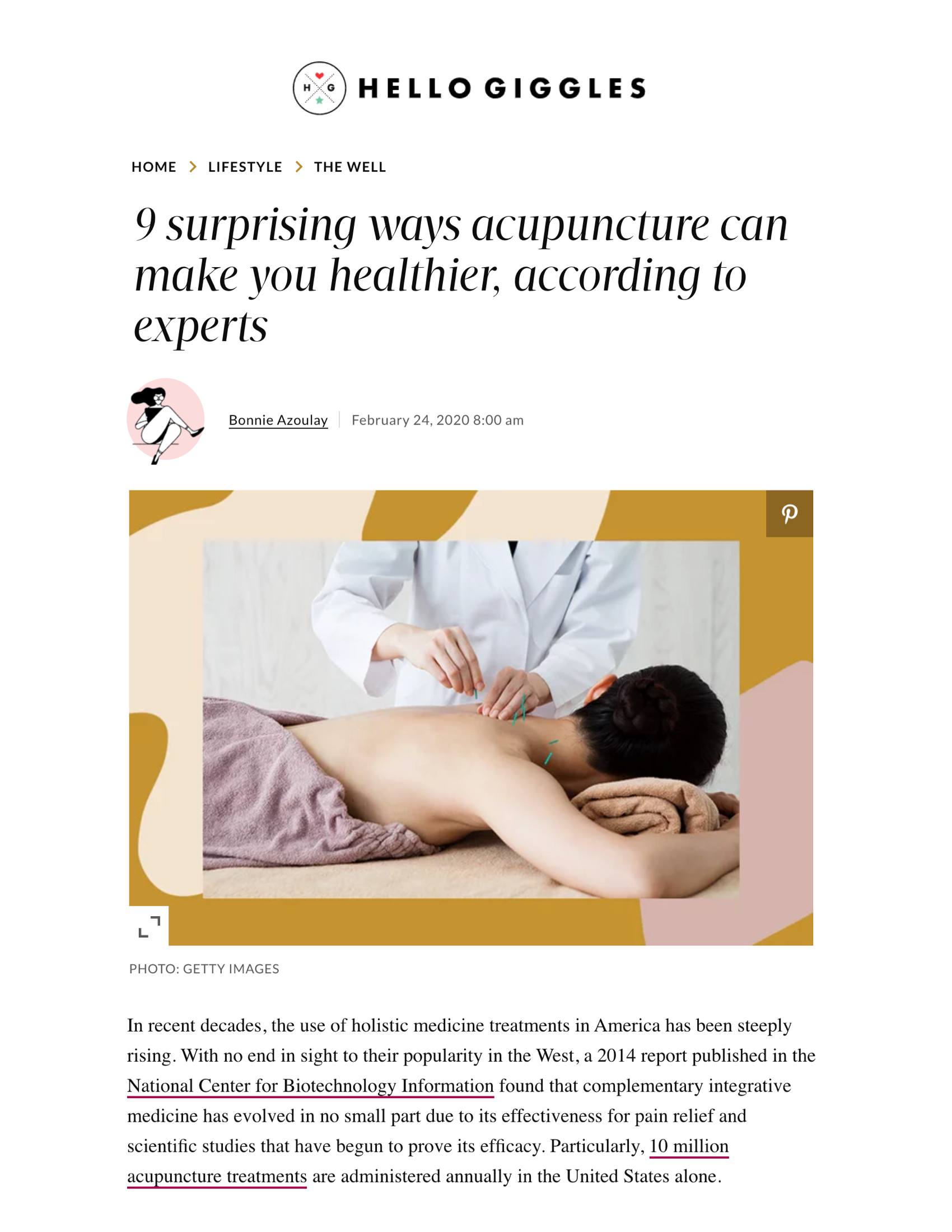 HelloGiggles: 9 surprising ways acupuncture can make you healthier
