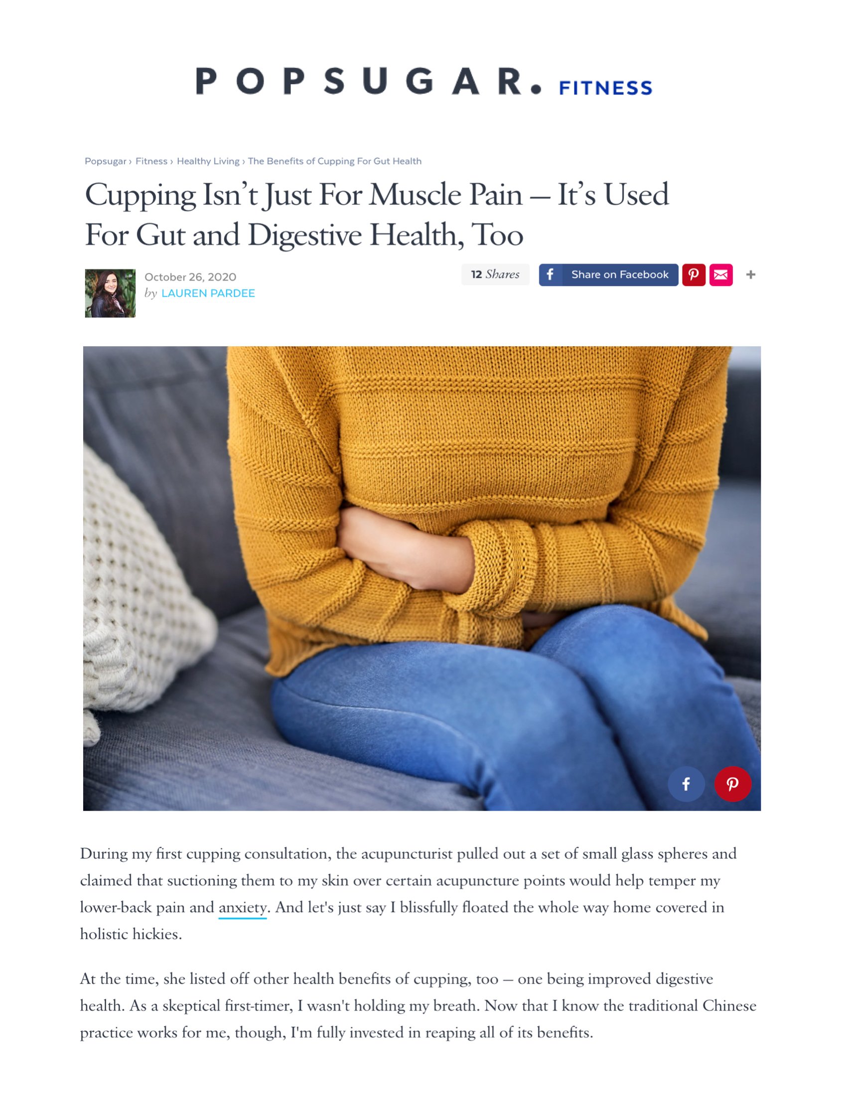 POPSUGAR: Cupping Isn’t Just For Muscle Pain—It’s Used For Gut and Digestive Health, Too