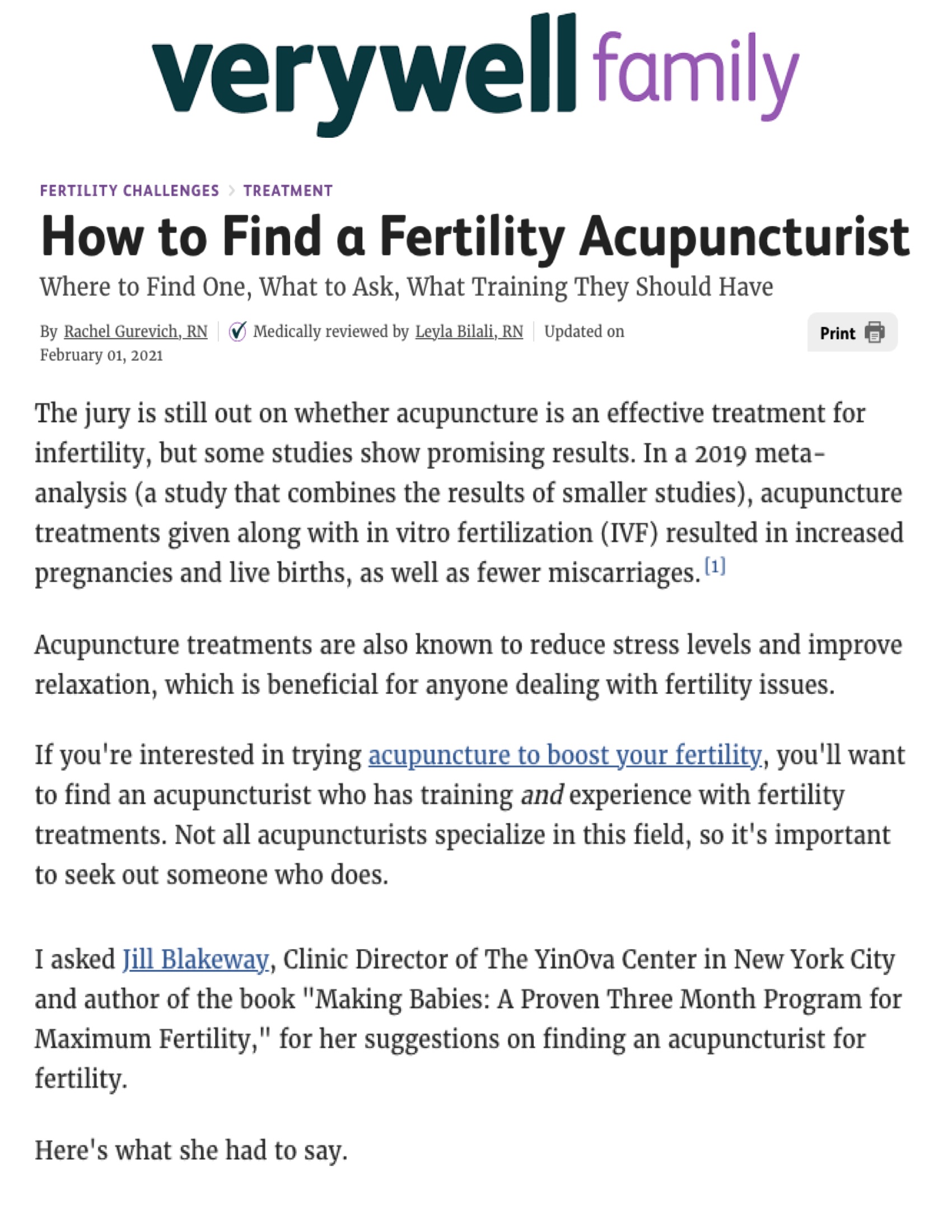 VeryWell Family: How to Find a Fertility Acupuncturist