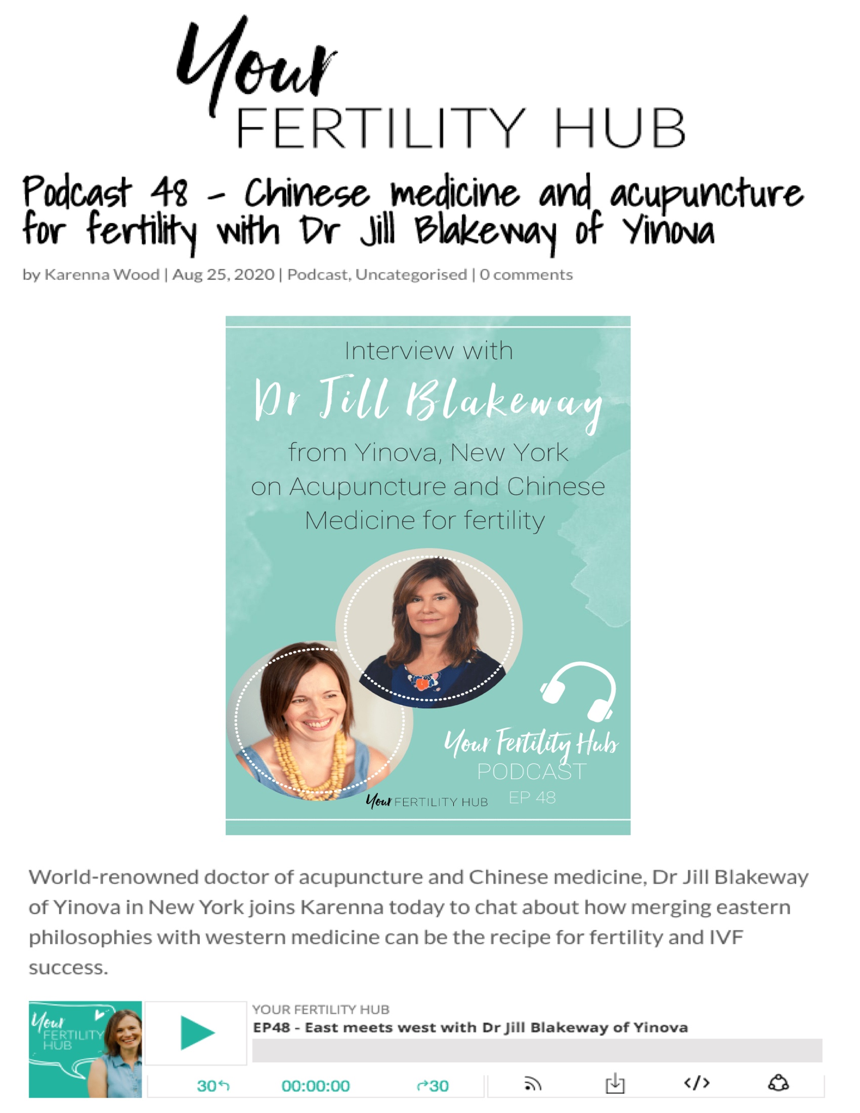 Your Fertility Hub podcast: Chinese medicine and acupuncture for fertility with Dr. Jill Blakeway of Yinova